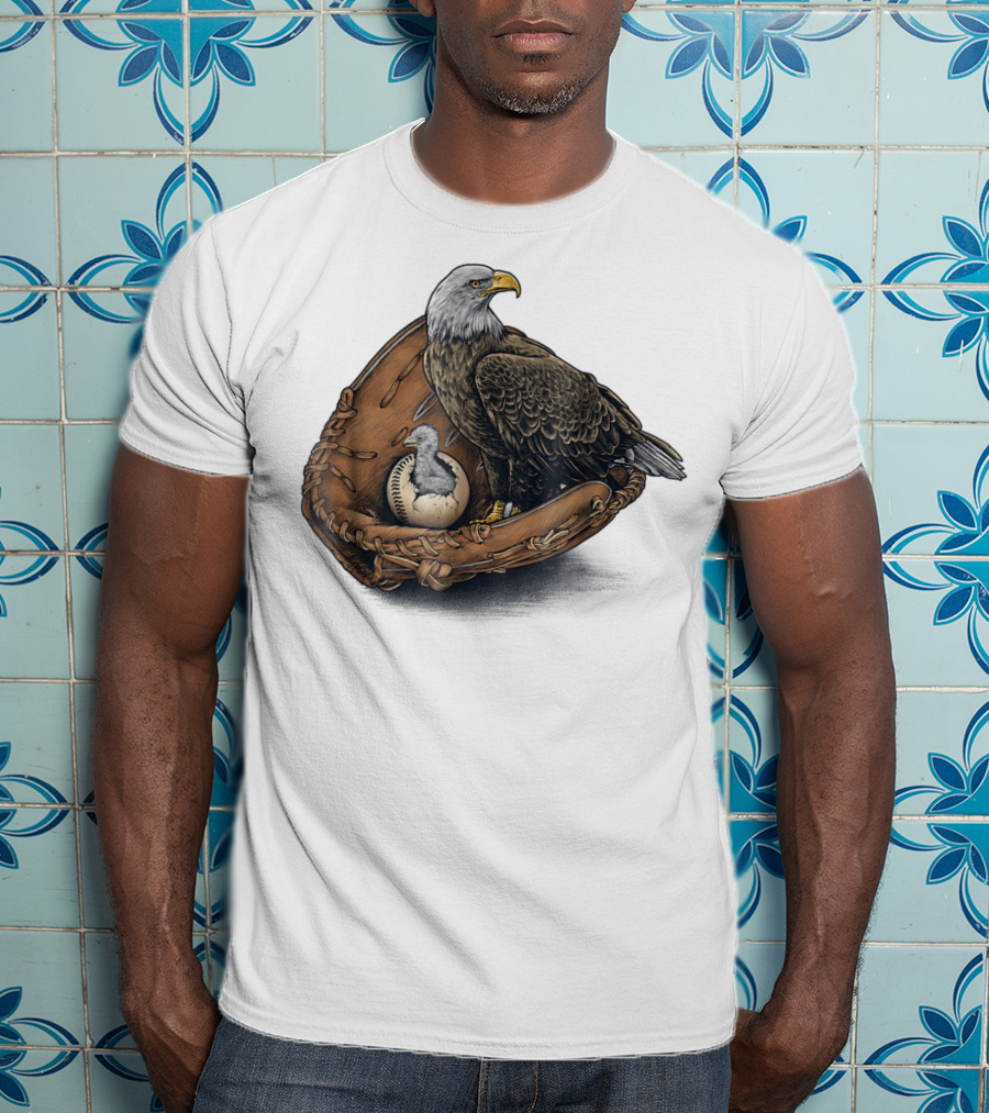 American Baseball Bald Eagle With Glove And Baseball Nestling Kids11 T-Shirt