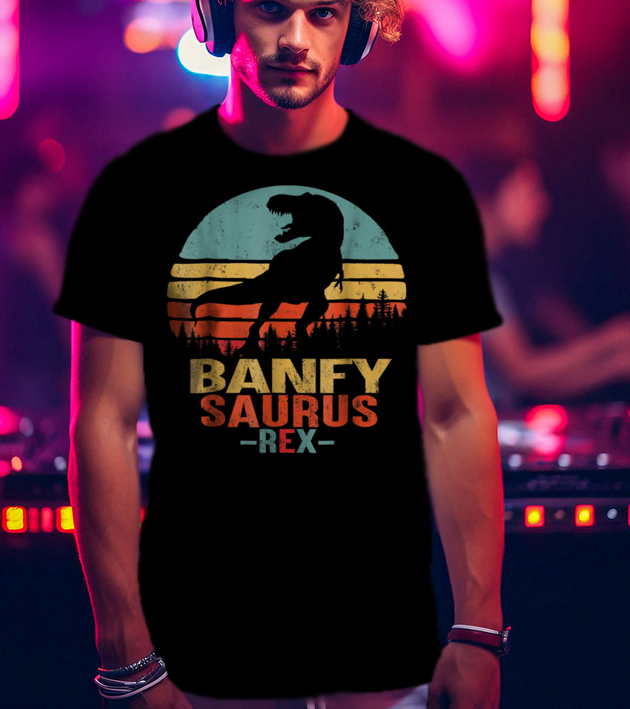 Banfysaurus Rex Dinosaur Men Dad36 Retro Sunset T-Shirt