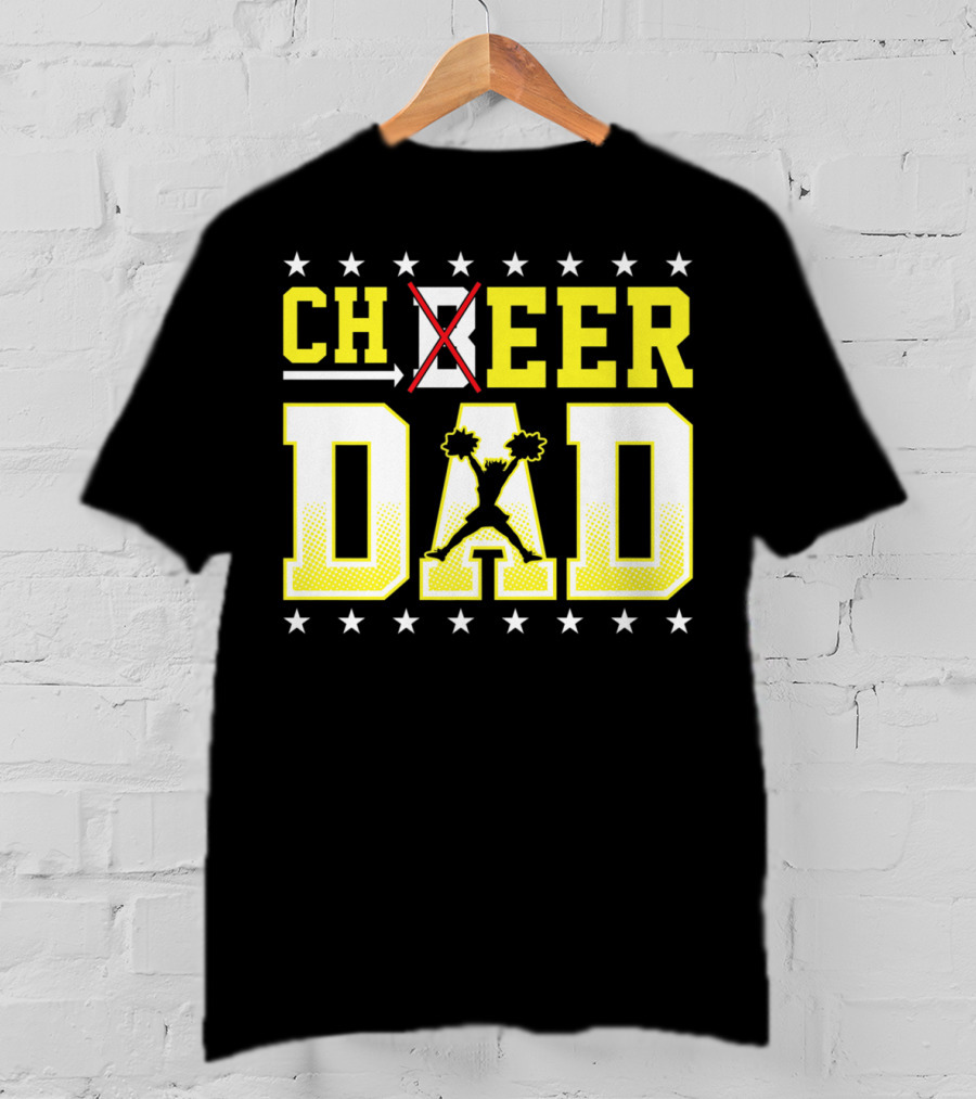 Cheer Dad Beer Dad Bold Text Stars Pom-Pom T-Shirt