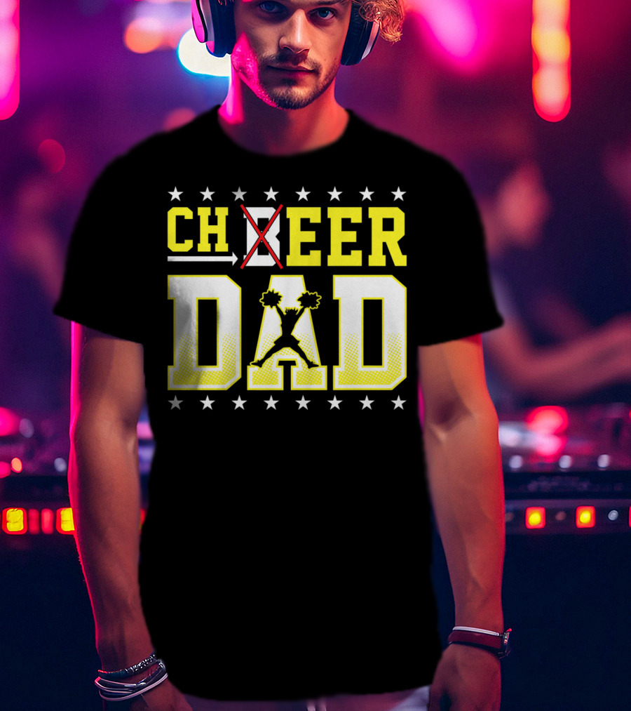 Cheer Dad Beer Dad Bold Text Stars Pom-Pom T-Shirt