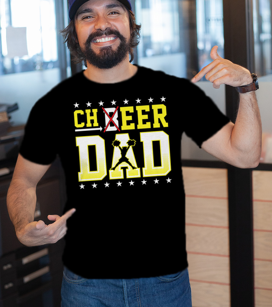 Cheer Dad Beer Dad Bold Text Stars Pom-Pom T-Shirt
