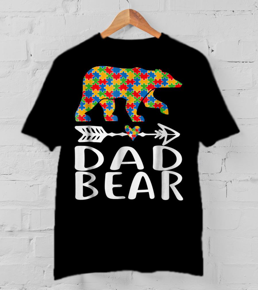 Autism Awareness Bear Puzzle Dad Arrow Heart Family T-Shirt