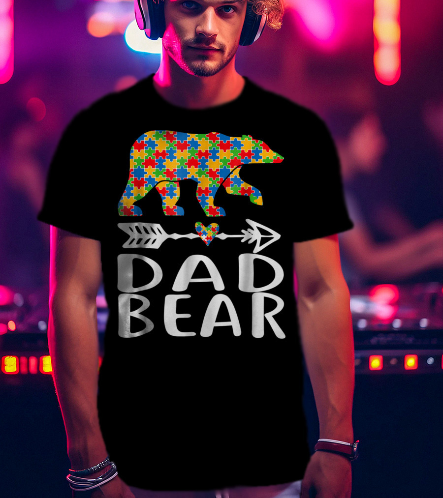 Autism Awareness Bear Puzzle Dad Arrow Heart Family T-Shirt