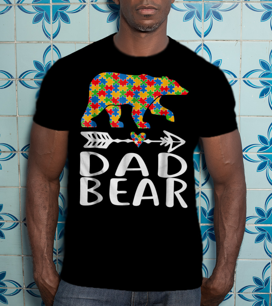 Autism Awareness Bear Puzzle Dad Arrow Heart Family T-Shirt