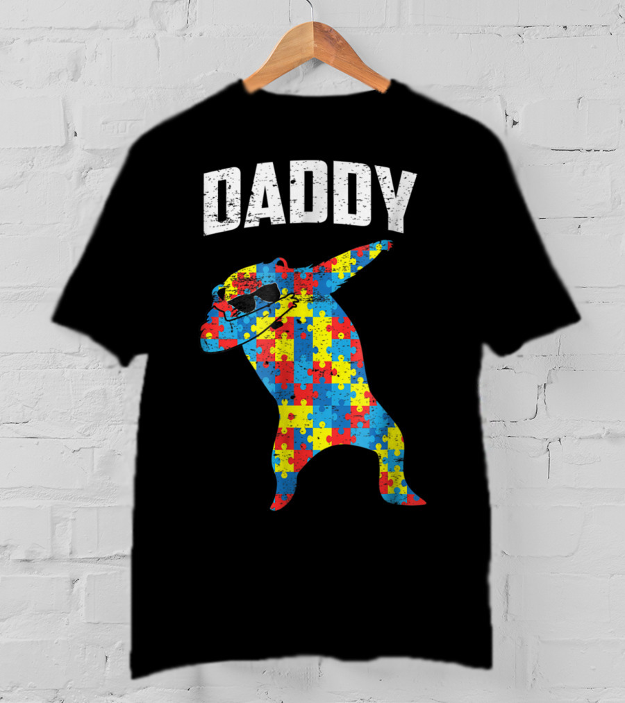 Daddy Bear Autism Puzzle Pattern Dabbing Glasses T-Shirt