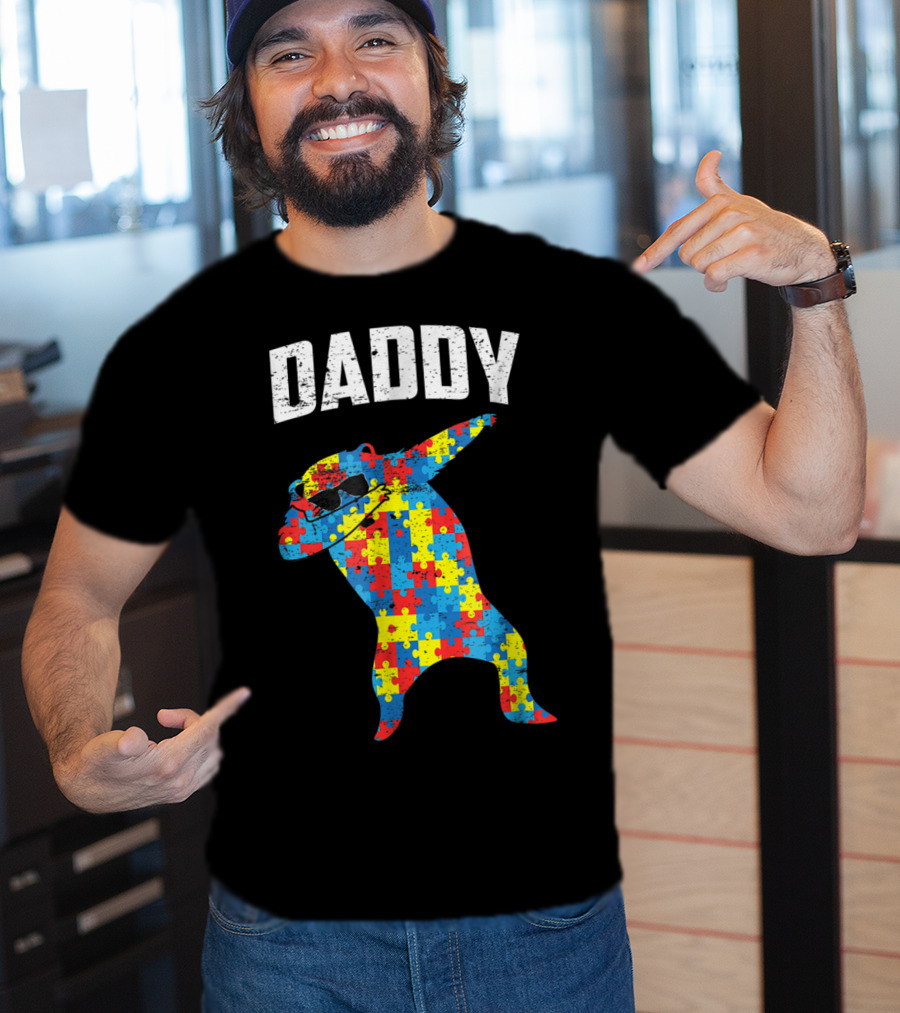 Daddy Bear Autism Puzzle Pattern Dabbing Glasses T-Shirt
