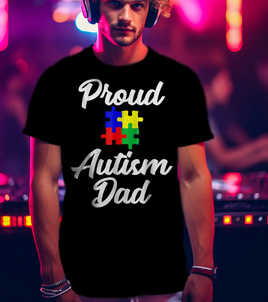 Proud Autism Dad Puzzle Support Men Grandpa Papa T-Shirt