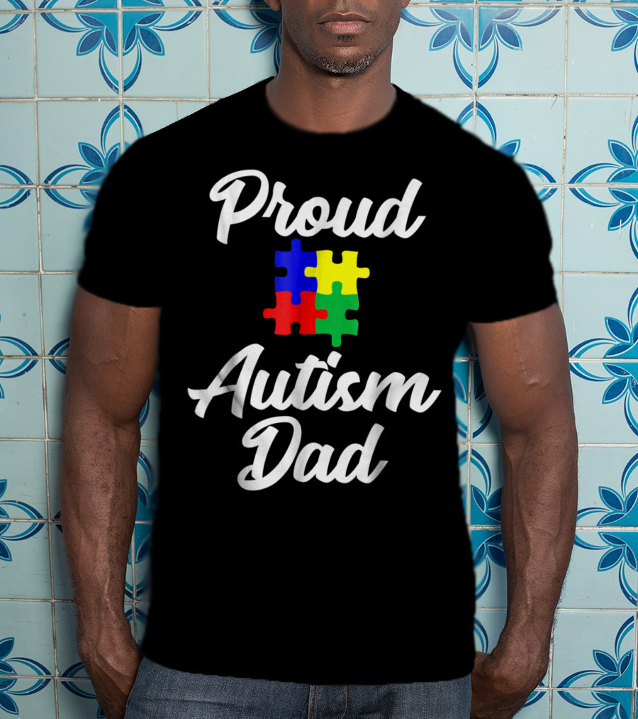Proud Autism Dad Puzzle Support Men Grandpa Papa T-Shirt