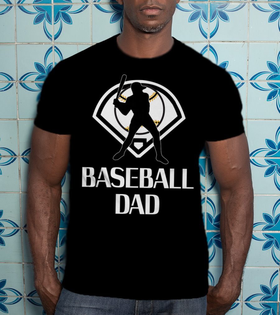 Baseball Dad Batter Silhouette With Baseball Backdrop T-Shirt