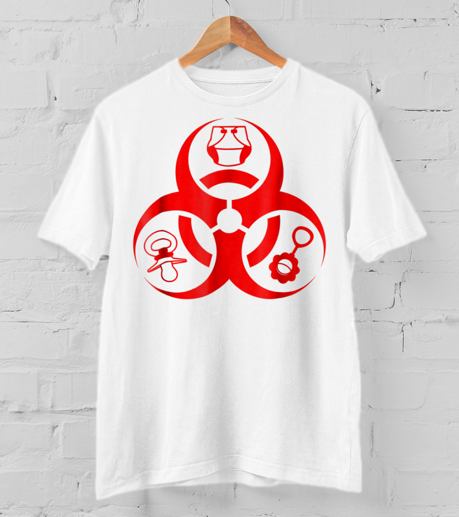 Biohazard Symbol Diaper New Dad Funny First Time Dad Pacifier Rattle T-Shirt