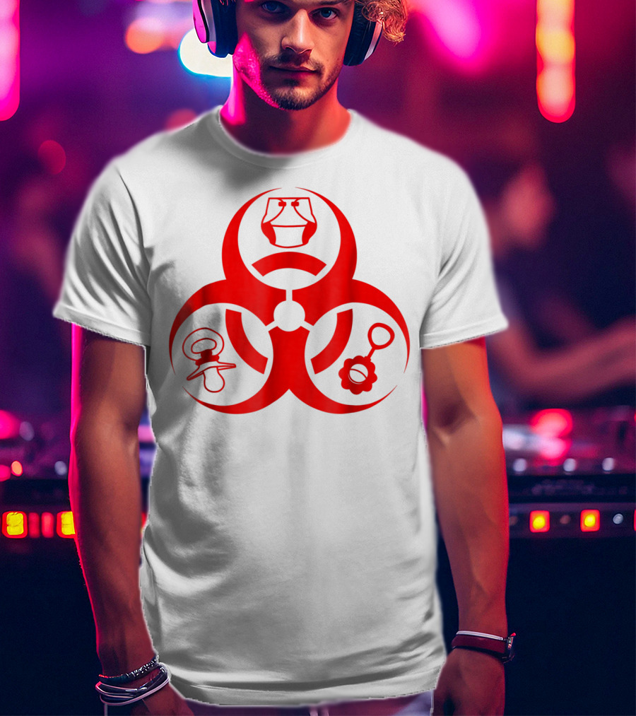 Biohazard Symbol Diaper New Dad Funny First Time Dad Pacifier Rattle T-Shirt