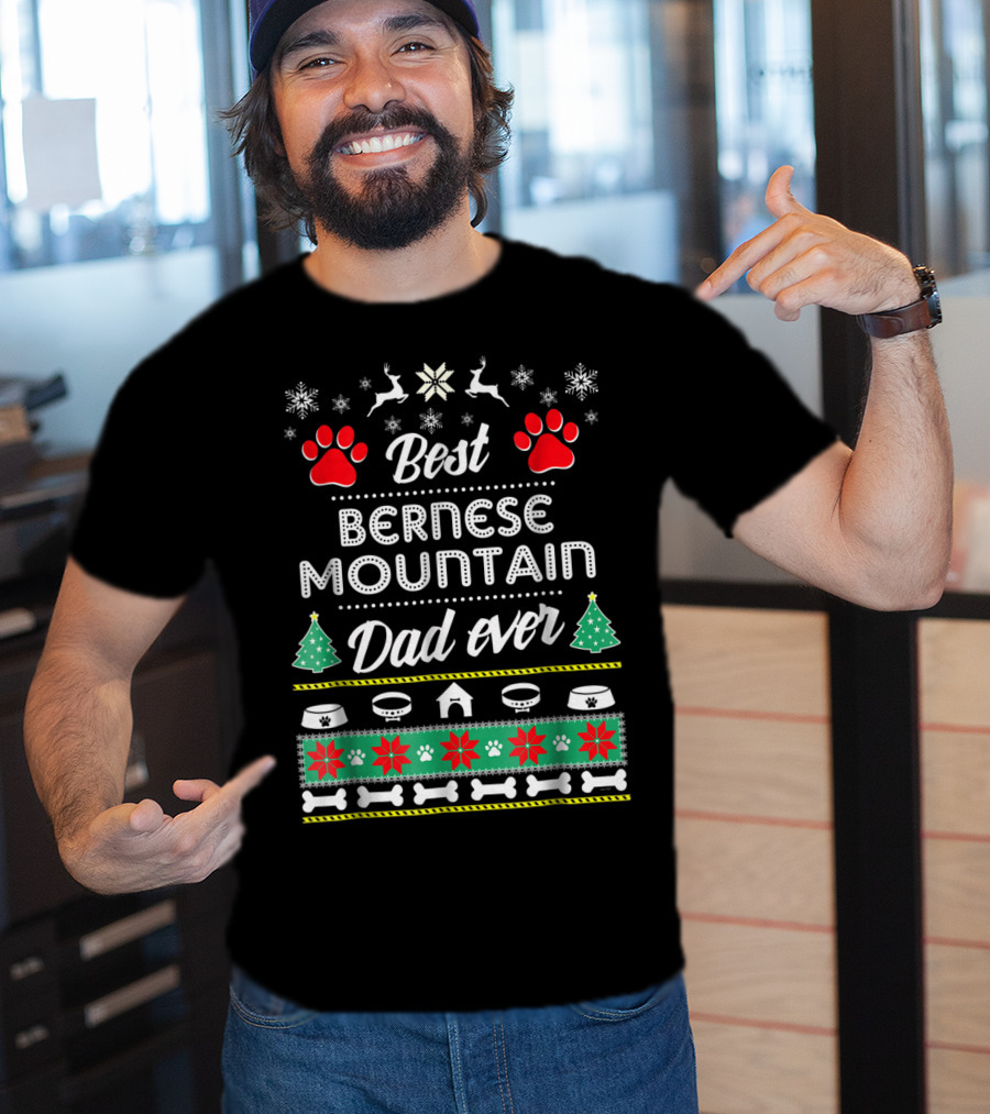 Best Bernese Mountain Dad Ever Christmas Snowflakes And Paws T-Shirt