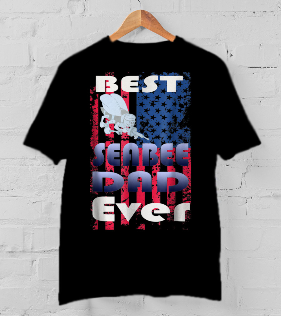 Best Seabee Dad Ever American Flag Bee Mascot T-Shirt