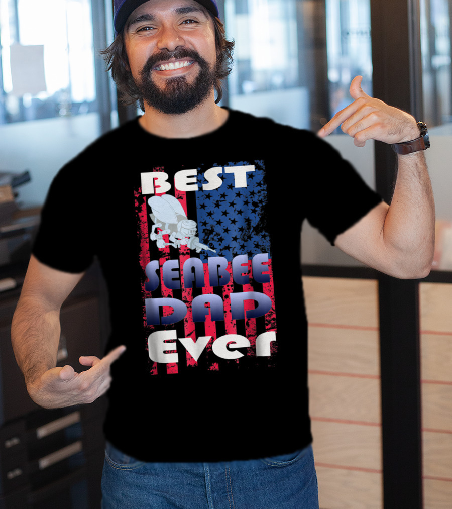 Best Seabee Dad Ever American Flag Bee Mascot T-Shirt