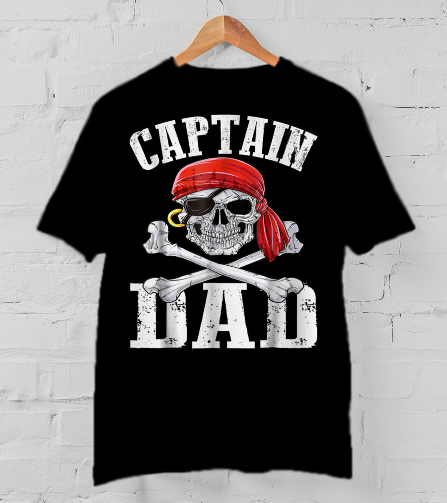 Captain Dad Skull Crossbones Red Bandana Pirate Image T-Shirt