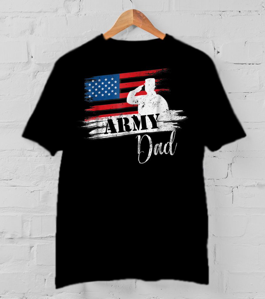 Patriotic Veteran Army Dad Saluting US Flag T-Shirt