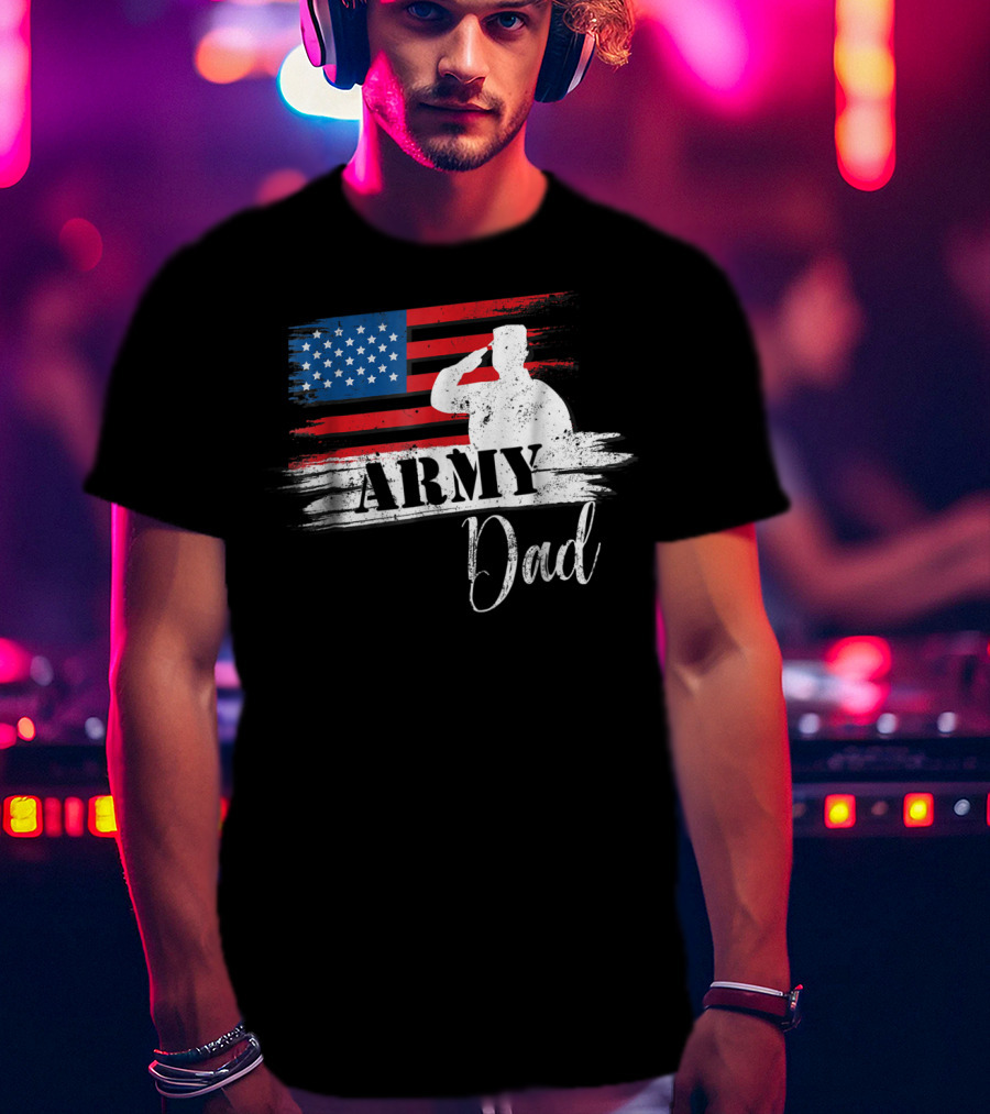 Patriotic Veteran Army Dad Saluting US Flag T-Shirt