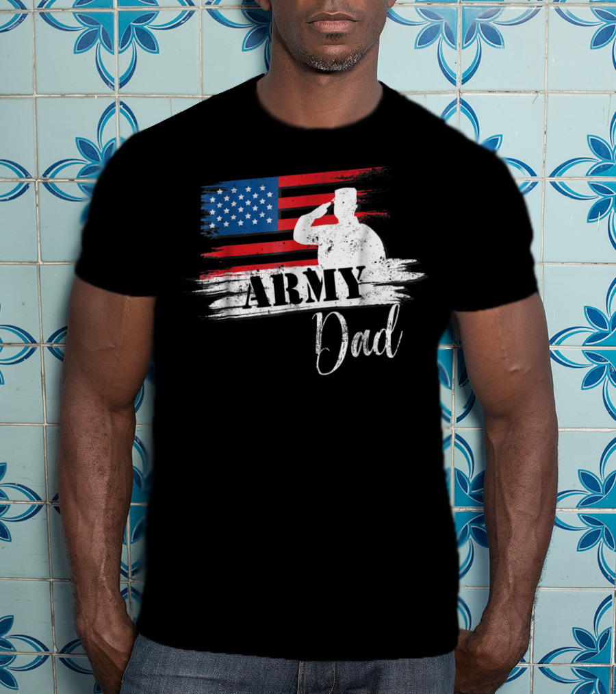 Patriotic Veteran Army Dad Saluting US Flag T-Shirt