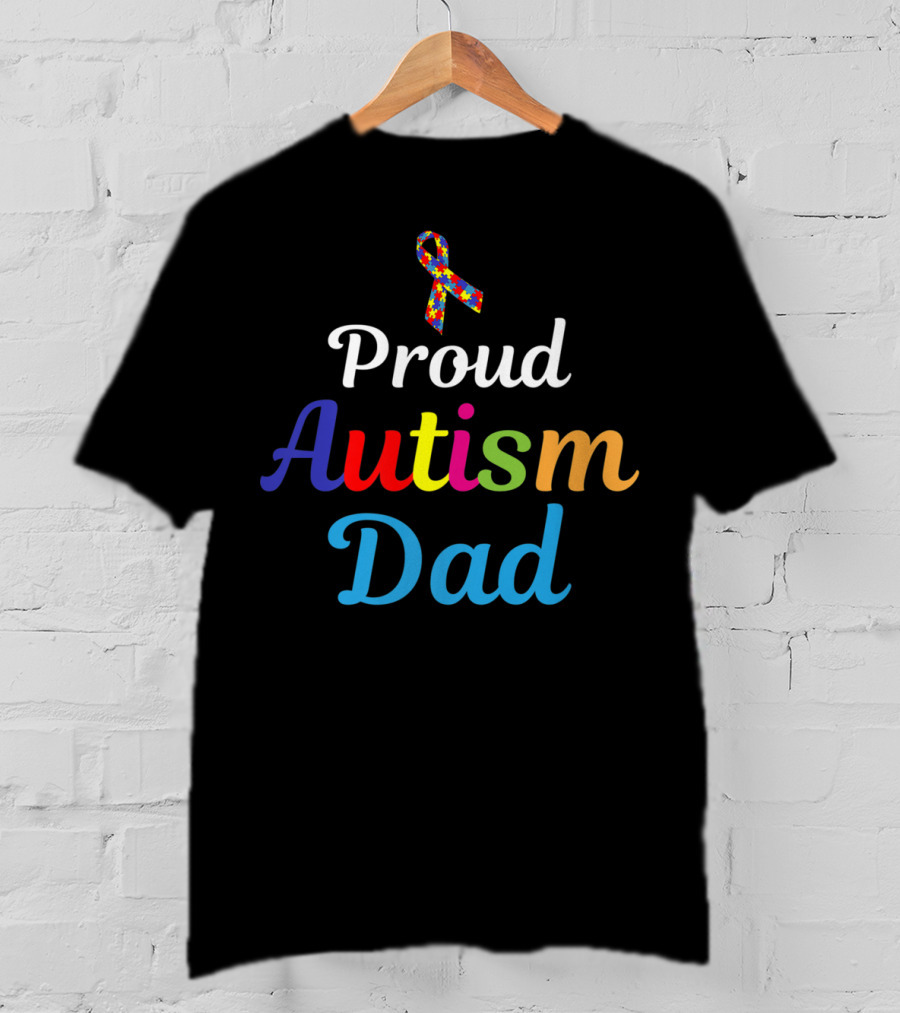 Proud Autism Dad Colorful Puzzle Ribbon Support Grandpa Papa T-Shirt