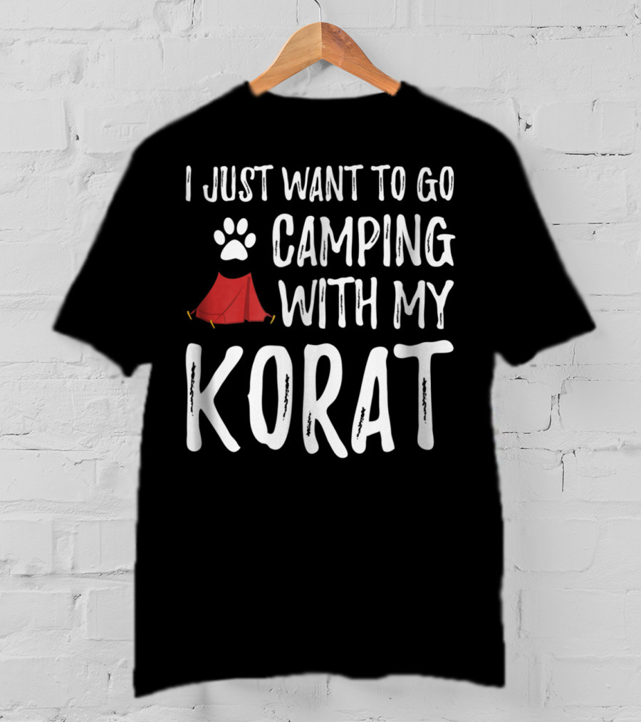I Just Want To Go Camping With My Korat Cat Tent Paw Prints T-Shirt