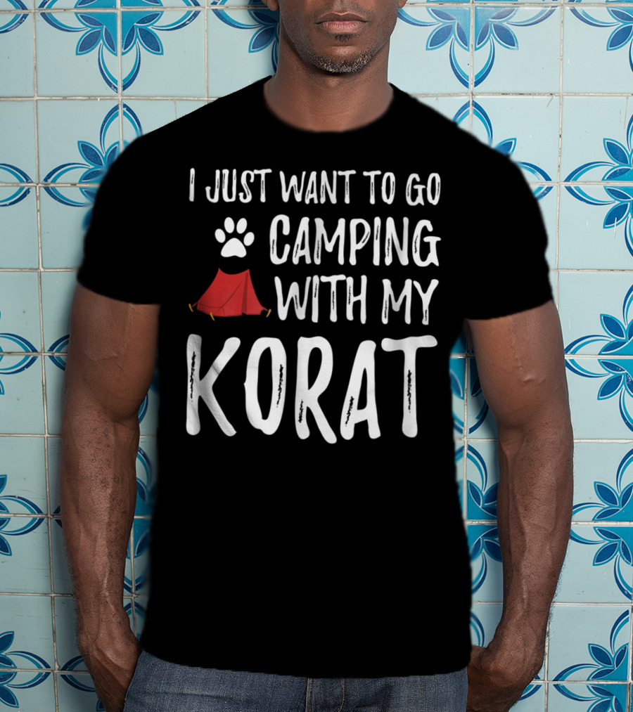 I Just Want To Go Camping With My Korat Cat Tent Paw Prints T-Shirt