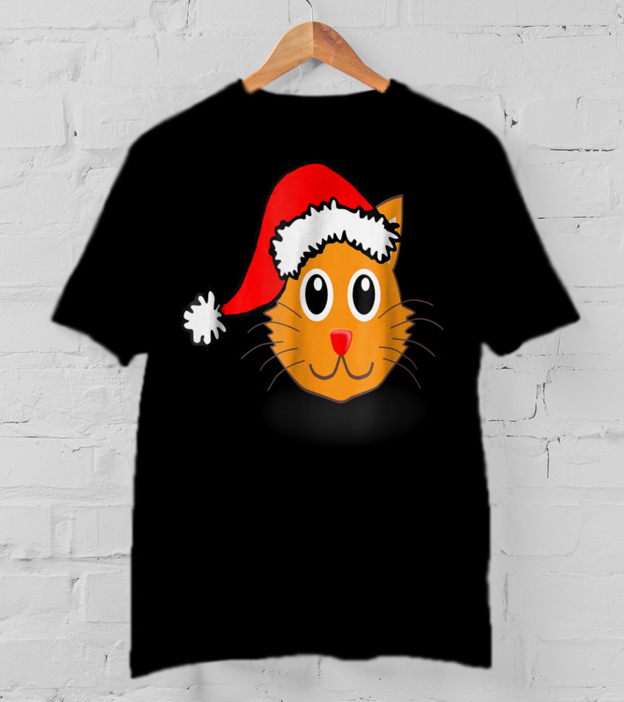 Cat Lover Grandma Kid Grandpa39 Santa Hat Cat Face T-Shirt
