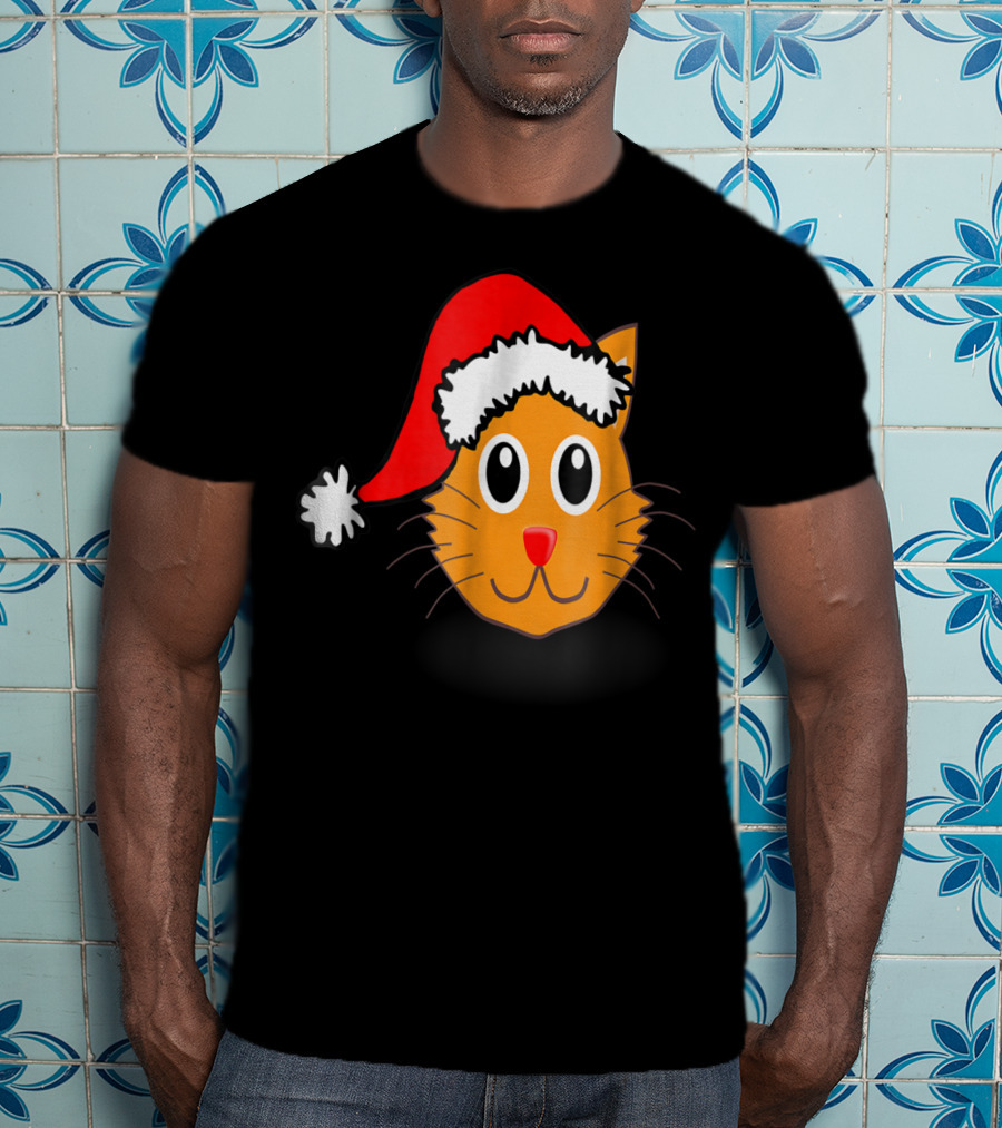 Cat Lover Grandma Kid Grandpa39 Santa Hat Cat Face T-Shirt