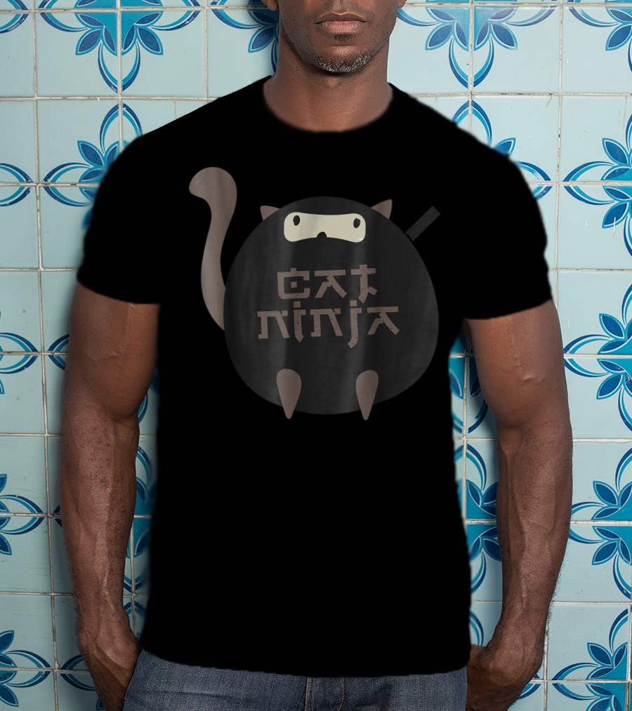 Cat Ninja Cat Dad40 Ninja Mask Playful Feline T-Shirt