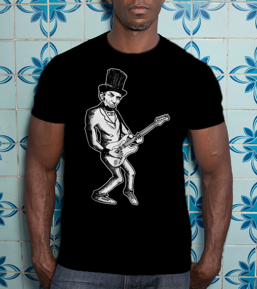 Abraham Lincoln Guitar Dad Rock Star With Top Hat And Electric Guitar T-Shirt
