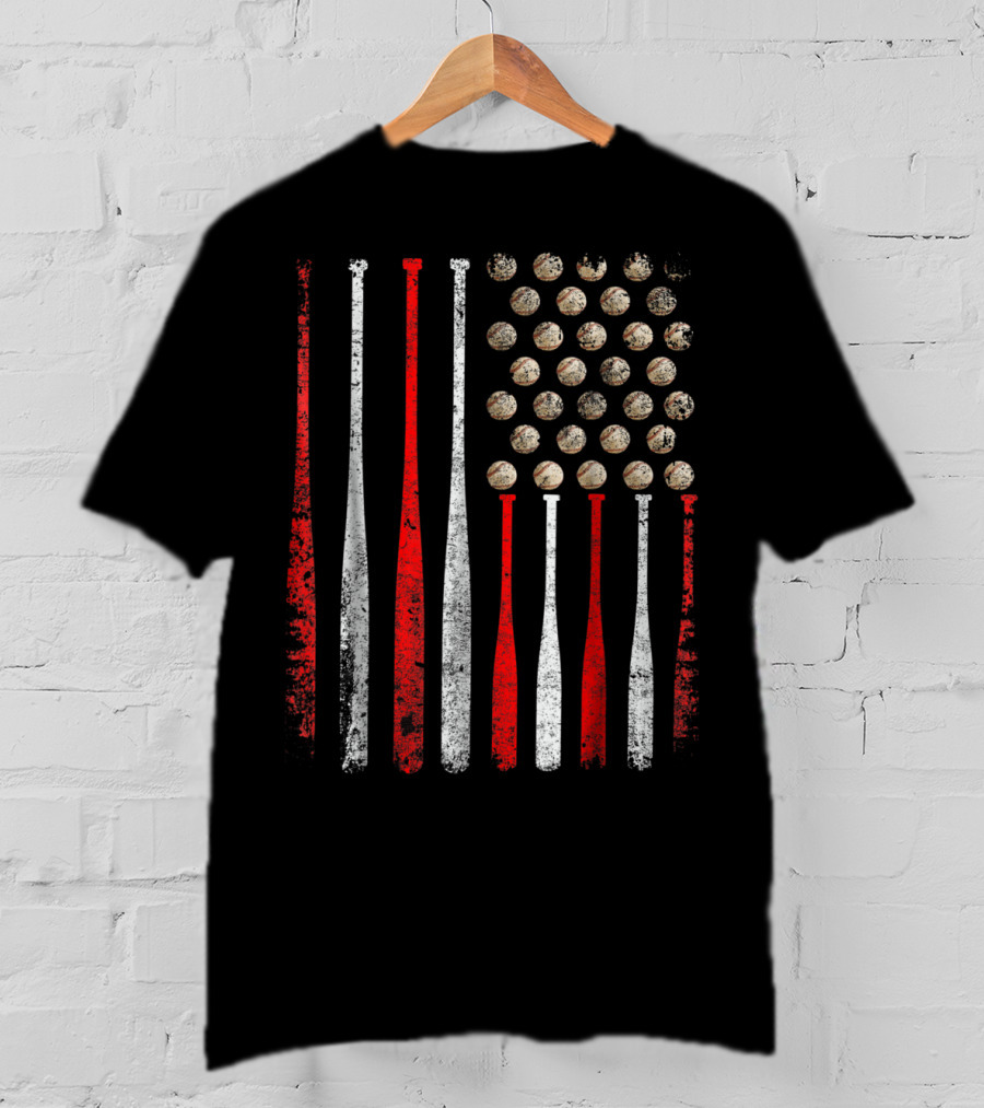 Vintage American Flag Baseball Bats And Balls T-Shirt