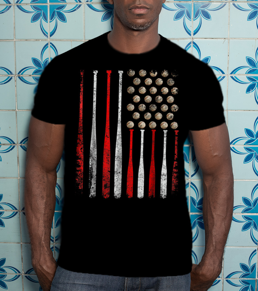 Vintage American Flag Baseball Bats And Balls T-Shirt