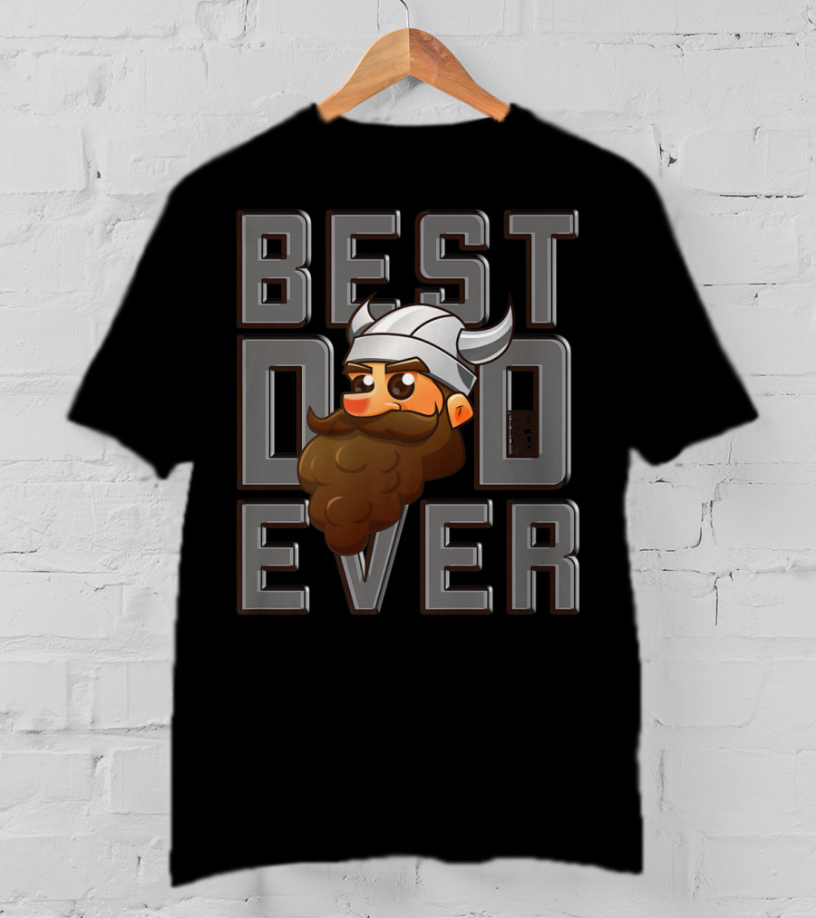 Best Viking Dad Ever Vikings Legend Pop Beard Horned Helmet Cartoon T-Shirt
