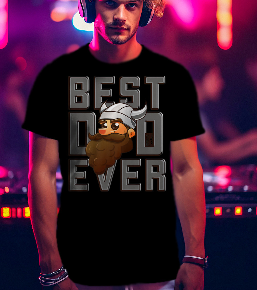 Best Viking Dad Ever Vikings Legend Pop Beard Horned Helmet Cartoon T-Shirt