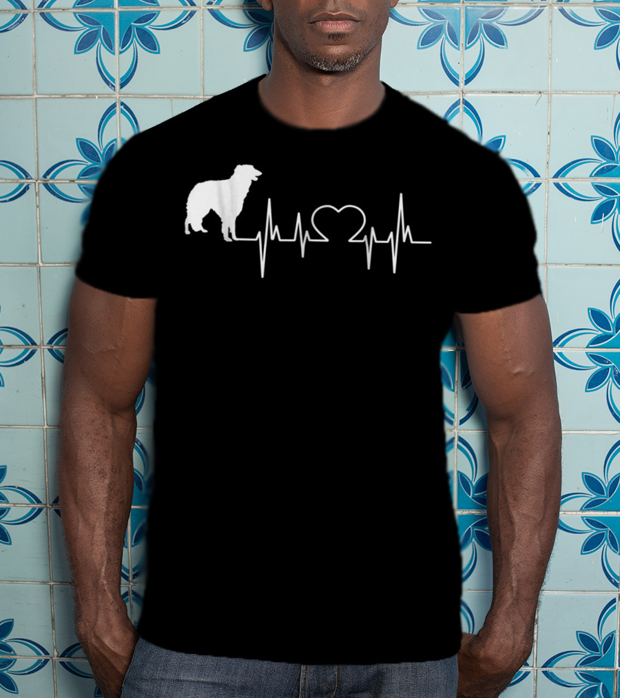 Borzoi Dog Heartbeat Line With Heart Shape T-Shirt