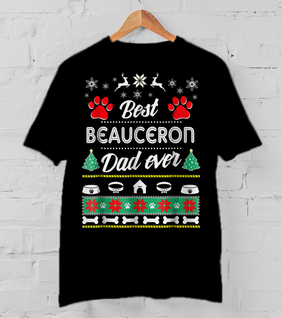 Best Beauceron Dad Ever Christmas Paw Print Snowflakes T-Shirt