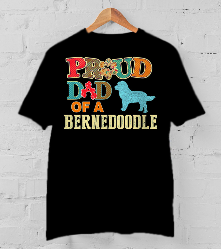 Proud Dad Of A Bernedoodle Colorful Paw Prints T-Shirt