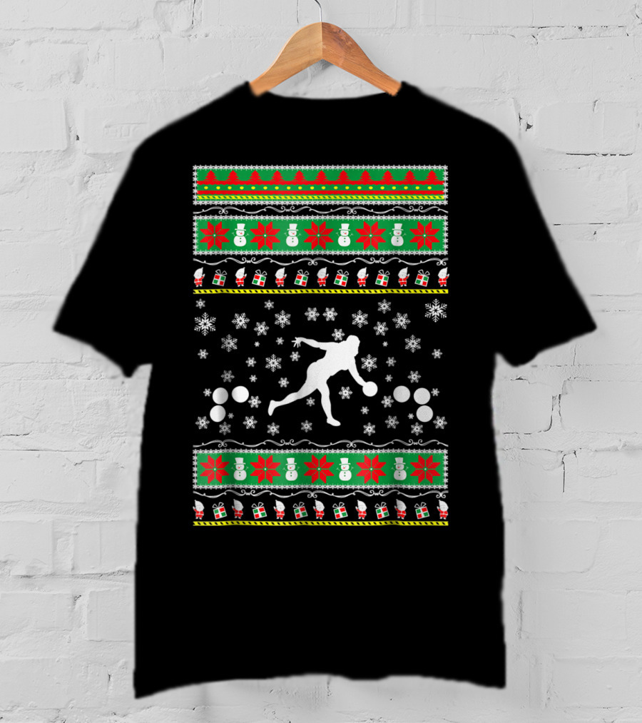 Bocce Ball Ugly Christmas Sweater Themed Dad25 Holiday Snowflakes And Presents T-Shirt