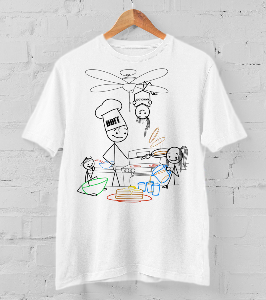 Cooking Dad23 Stick Figure Family Breakfast Chaos T-Shirt