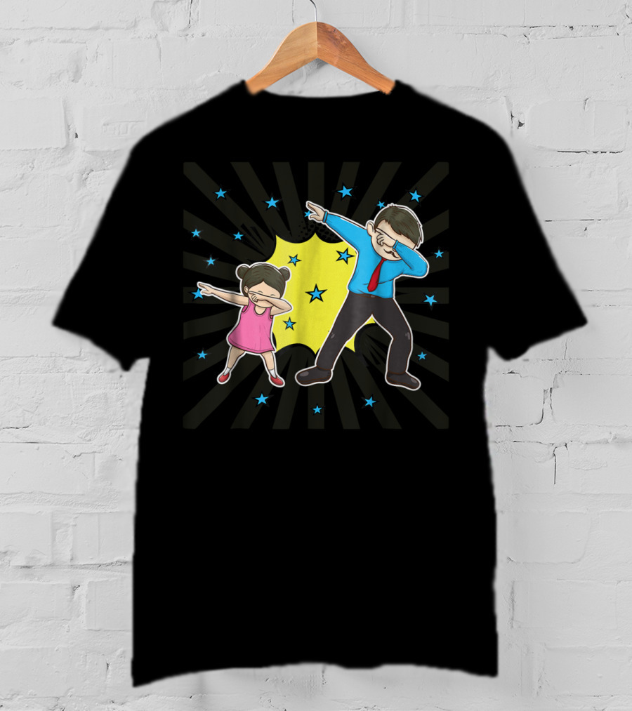 Dabbing Dad Matching Dad Daughter Father Stars Burst Fun T-Shirt