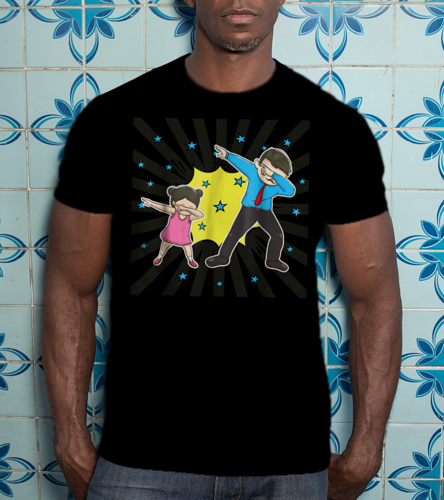 Dabbing Dad Matching Dad Daughter Father Stars Burst Fun T-Shirt