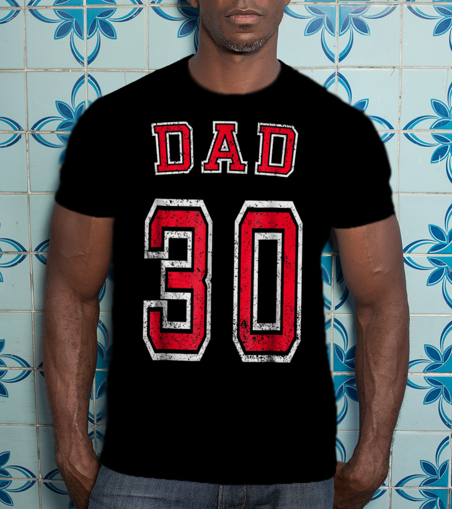 Dad 30 Distressed Football Birthday T-Shirt