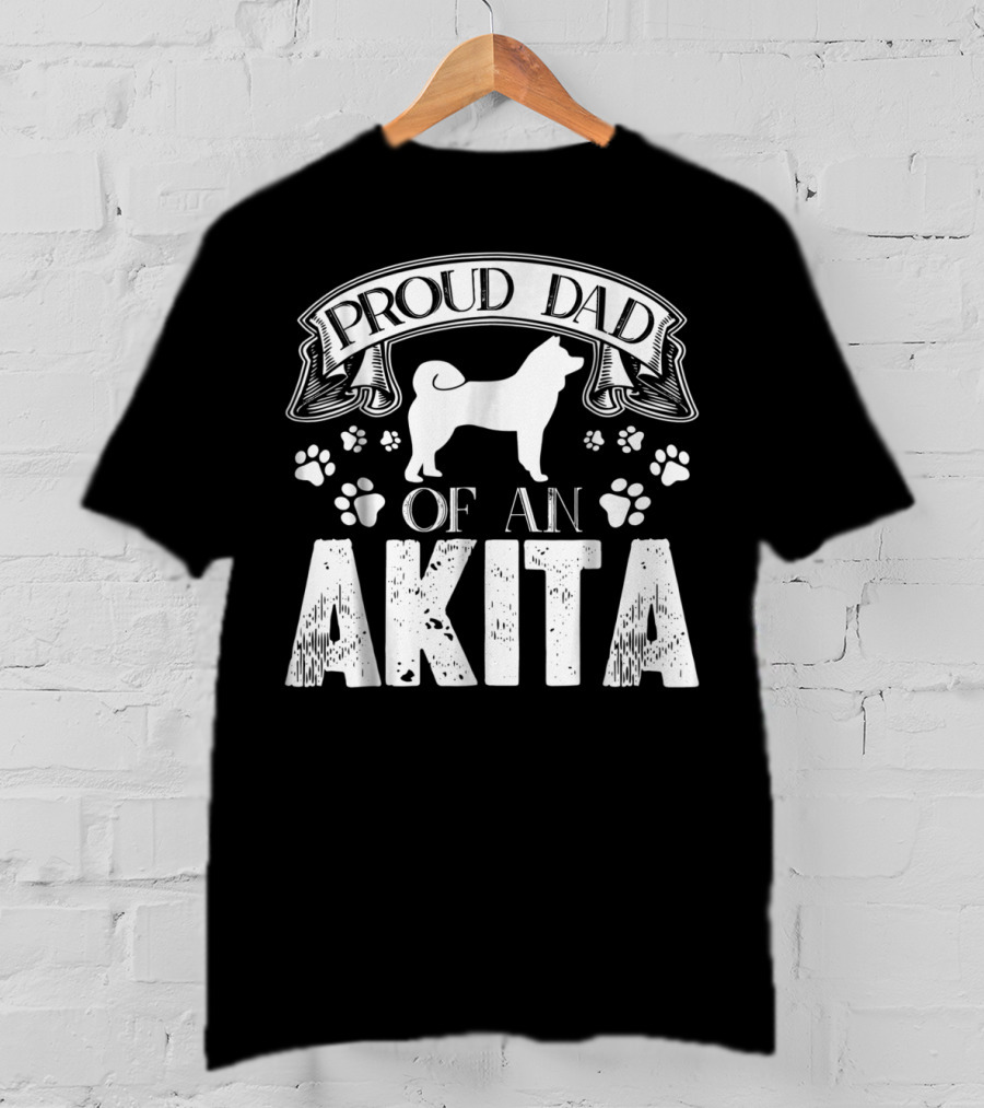 Proud Dad Of An Akita Dog Lover Paw Prints T-Shirt