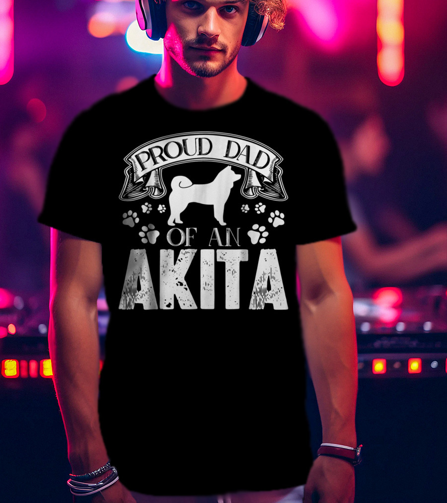 Proud Dad Of An Akita Dog Lover Paw Prints T-Shirt