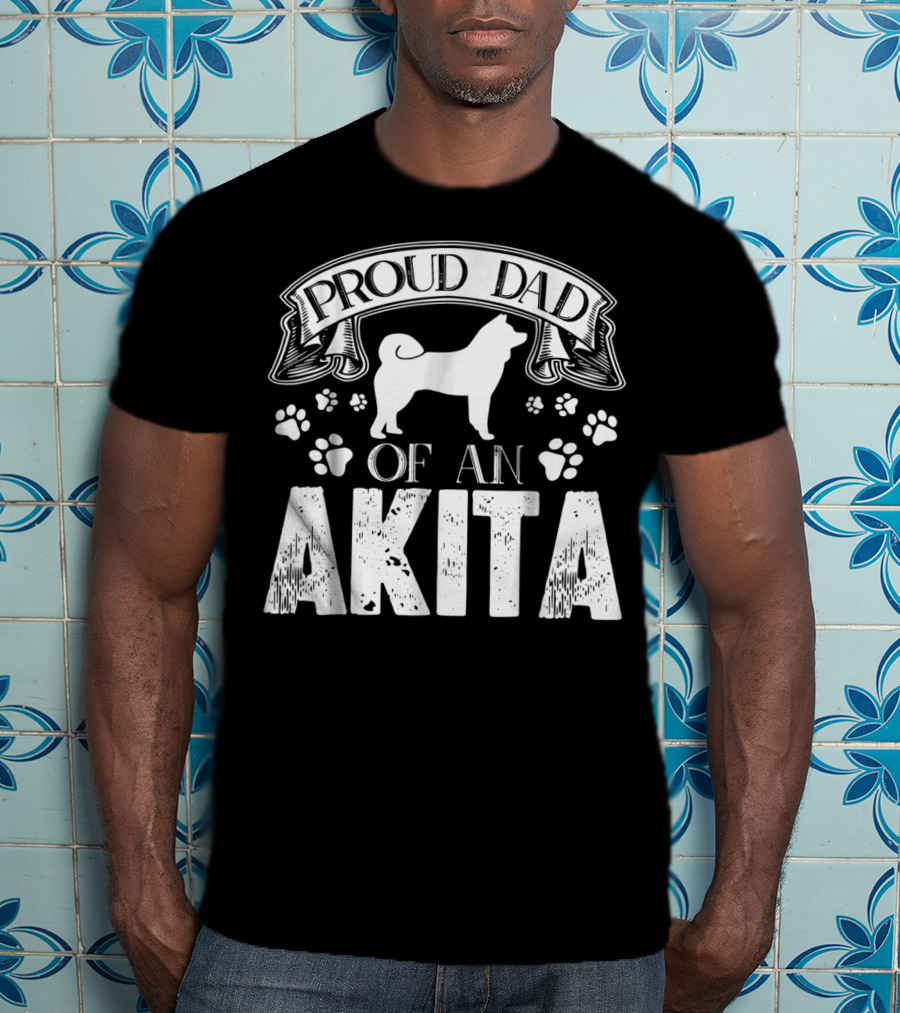 Proud Dad Of An Akita Dog Lover Paw Prints T-Shirt