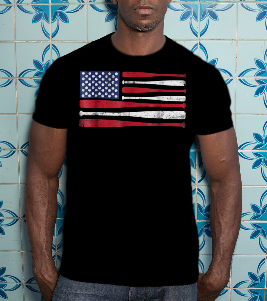 American Flag Baseball Bat T-Shirt