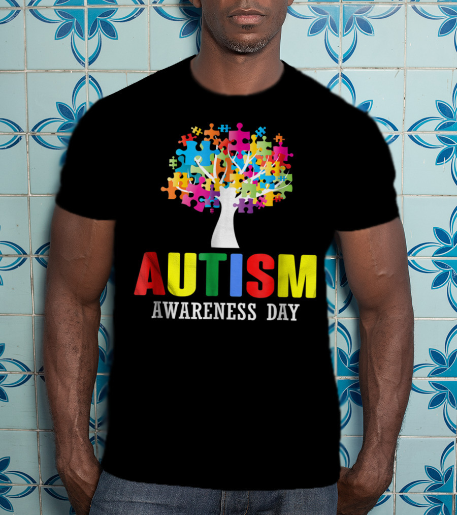 Autism Awareness Day Colorful Puzzle Tree T-Shirt