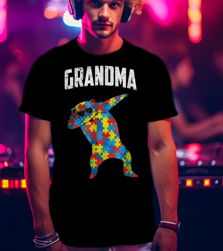 Autism Grandma Bear Dabbing Puzzle Glasses T-Shirt