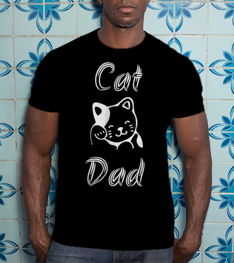 Cat Dad Whimsical White Text With Playful Cat T-Shirt