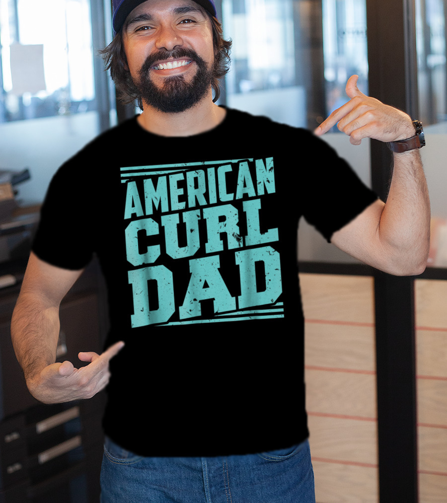 American Curl Dad Retro Blue Typography T-Shirt