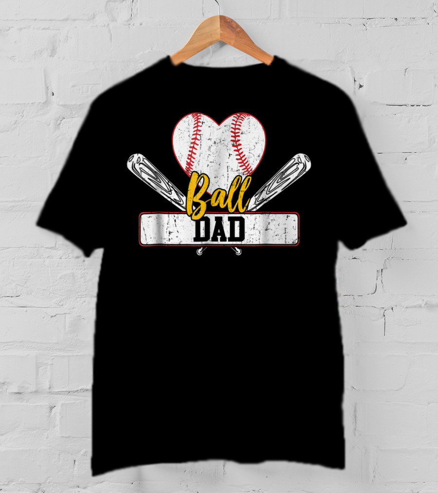 Ball Dad Heart Baseball Bat T-Shirt